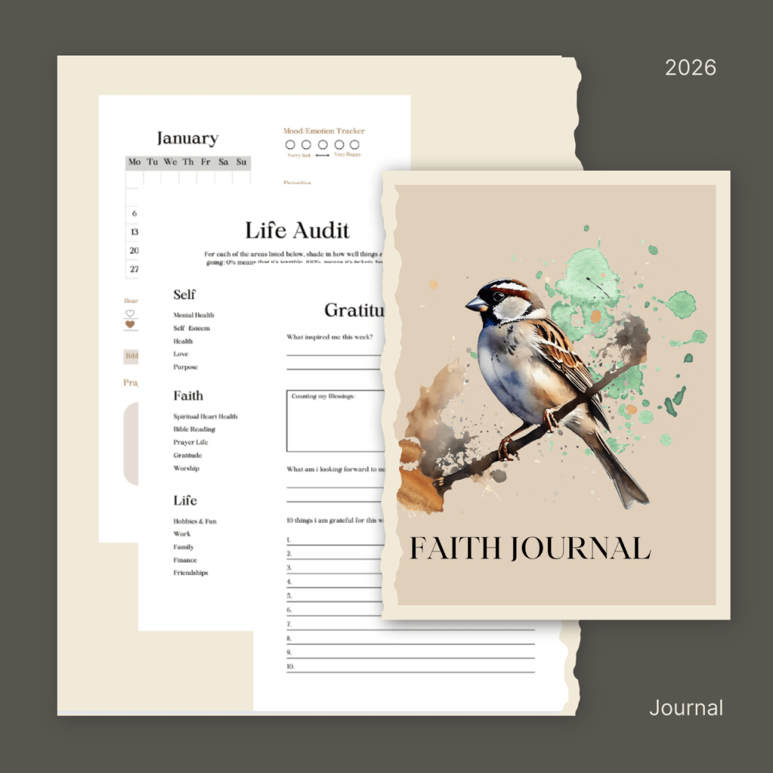 Faith Journal 2026 Life Audit, Gratitude and Diary pages