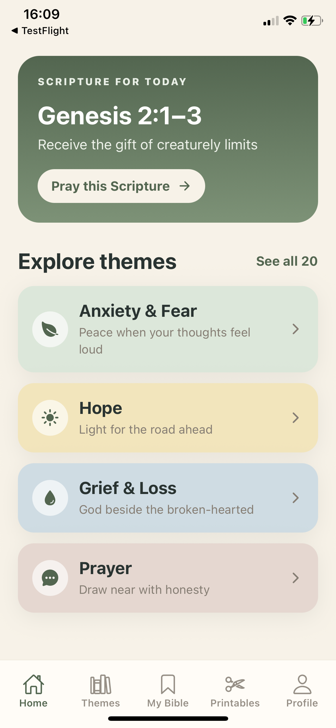 Browse Bible themes including anxiety, hope, grief and prayer
